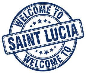 welcome to Saint Lucia blue round vintage stamp