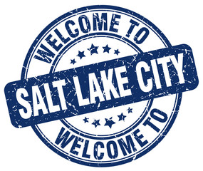 welcome to Salt Lake City blue round vintage stamp