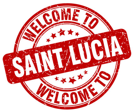welcome to Saint Lucia red round vintage stamp