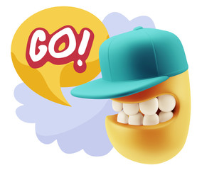 3d Rendering Smile Character Emoticon Expression saying Go with