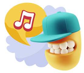 3d Rendering Smile Character Emoticon Expression saying Music No