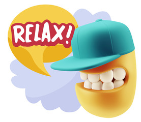 3d Rendering Smile Character Emoticon Expression saying Relax wi