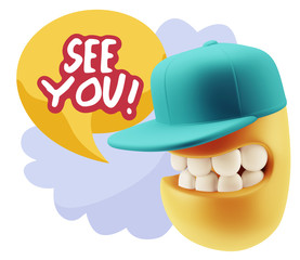3d Rendering Smile Character Emoticon Expression saying See You