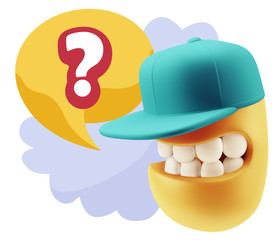 3d Illustration Laughing Character Emoji Expression saying ? wit