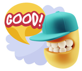 3d Illustration Laughing Character Emoji Expression saying Good