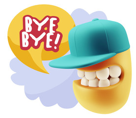 3d Rendering Smile Character Emoticon Expression saying Bye Bye