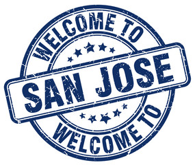 welcome to San Jose blue round vintage stamp