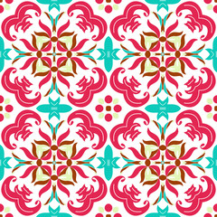 Fototapeta na wymiar Mexican stylized talavera tiles seamless pattern. Background for design and fashion. Arabic, Indian patterns
