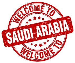 welcome to Saudi Arabia red round vintage stamp