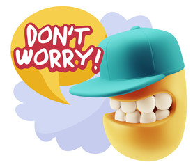 3d Rendering Smile Character Emoticon Expression saying Dont Wor