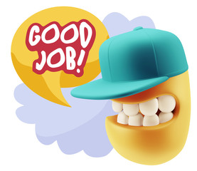 3d Rendering Smile Character Emoticon Expression saying Good Job