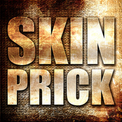 skin prick, 3D rendering, metal text on rust background