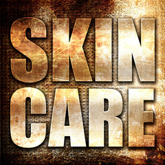skin care, 3D rendering, metal text on rust background