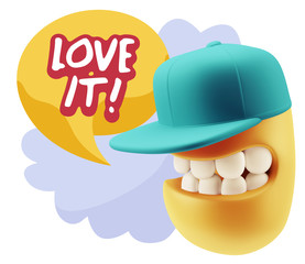 3d Rendering Smile Character Emoticon Expression saying I Love I