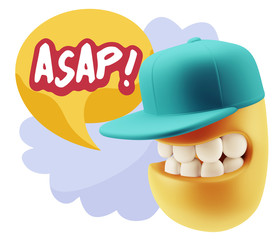 3d Illustration Laughing Character Emoji Expression saying Asap