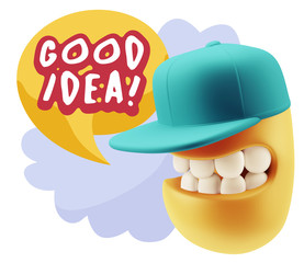 3d Rendering Smile Character Emoticon Expression saying Good Ide