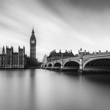 B&W Photo of Big Ben and River Thames