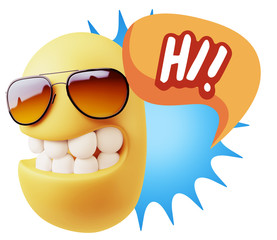3d Illustration Laughing Character Emoji Expression saying Hi wi
