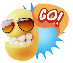 3d Rendering Smile Character Emoticon Expression saying Go with