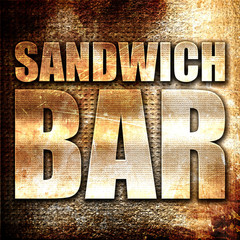 sandwich bar, 3D rendering, metal text on rust background
