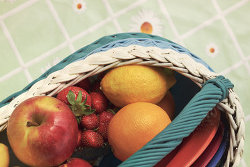 fruit basket - countryside - top view closeup