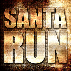 santa run, 3D rendering, metal text on rust background