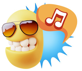 3d Rendering Smile Character Emoticon Expression saying Music No
