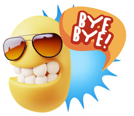 3d Rendering Smile Character Emoticon Expression saying Bye Bye
