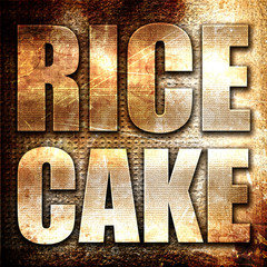 rice cake, 3D rendering, metal text on rust background