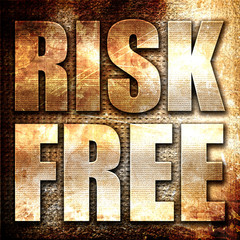 risk free, 3D rendering, metal text on rust background