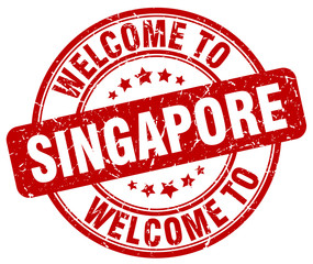 welcome to Singapore red round vintage stamp