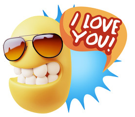 3d Rendering Smile Character Emoticon Expression saying I Love Y