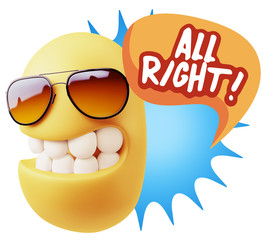 3d Rendering Smile Character Emoticon Expression saying All Righ