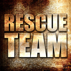 rescue team, 3D rendering, metal text on rust background