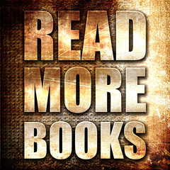 read more books, 3D rendering, metal text on rust background