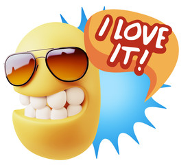 3d Rendering Smile Character Emoticon Expression saying I Love I