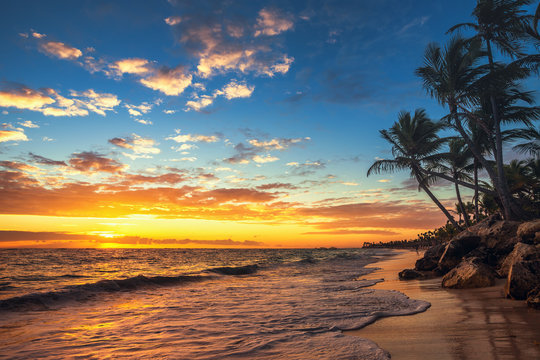 Punta Cana sunrise , Landscape of paradise tropical beach