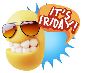 3d Rendering Smile Character Emoticon Expression saying It's Fri