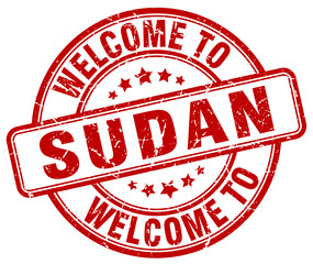 welcome to Sudan red round vintage stamp