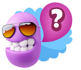 3d Illustration Laughing Character Emoji Expression saying ? wit