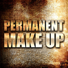 permanent make up, 3D rendering, metal text on rust background