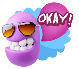 3d Illustration Laughing Character Emoji Expression saying Okay