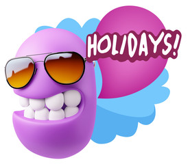 3d Rendering Smile Character Emoticon Expression saying Holidays