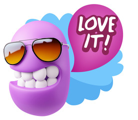 3d Rendering Smile Character Emoticon Expression saying I Love I