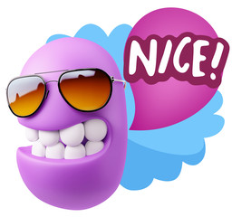 3d Rendering Smile Character Emoticon Expression saying Nice wit