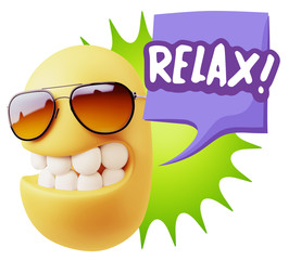 3d Rendering Smile Character Emoticon Expression saying Relax wi