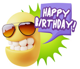 3d Rendering Smile Character Emoticon Expression saying Happy Bi
