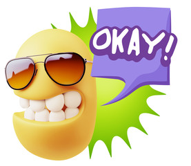 3d Illustration Laughing Character Emoji Expression saying Okay