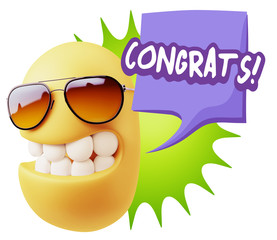 3d Rendering Smile Character Emoticon Expression saying Congrats