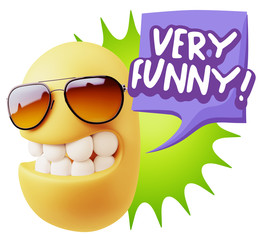 3d Rendering Smile Character Emoticon Expression saying Very Fun